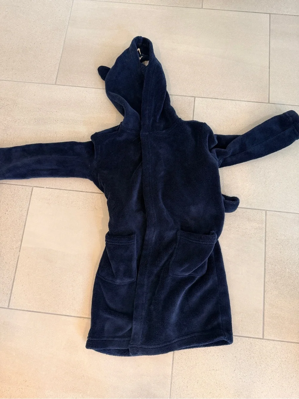 Kids Plush Hooded Robe with Character Face - Navy